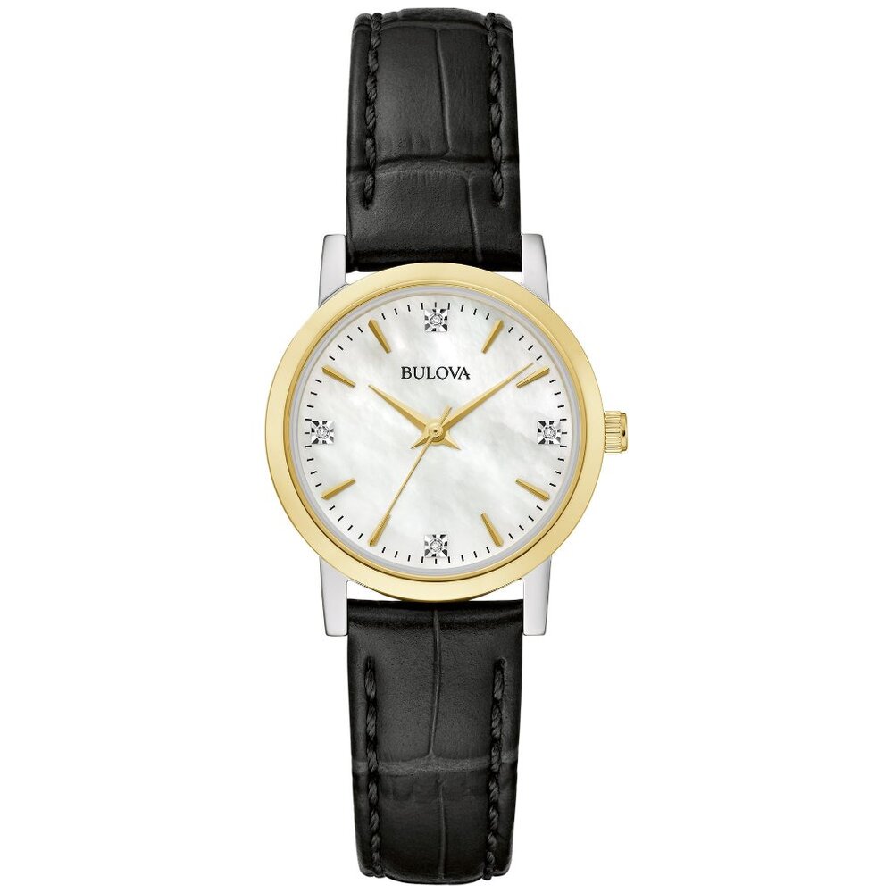 Bulova Women's Diamond Accent Black Leather Strap 98P225